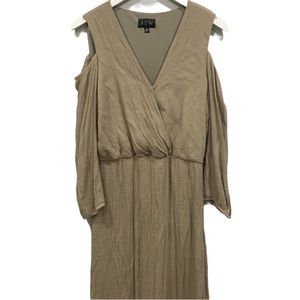 AUW V Neck Cold Shoulder Balloon Sleeve Full Length Maxi Lined Boho Dress Size 8